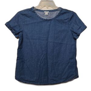 J. Crew Factory Womens Popover Chambray Shirt Short Sleeve Size Small Blue